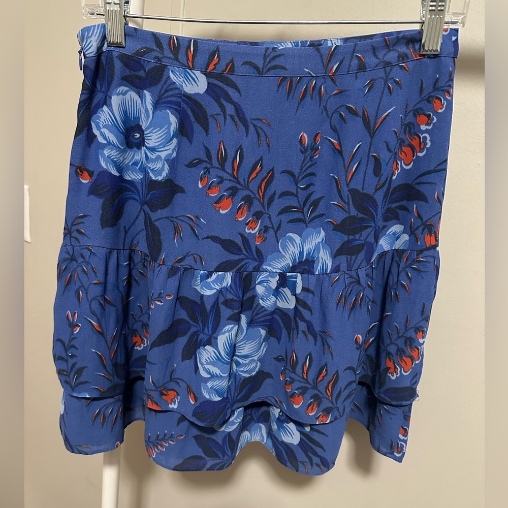 Loft Blue and Red Floral Tiered Mini Skirt size 2 - 30” waist - Picture 4 of 6